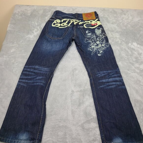 Vintage Y2K Ed Hardy‎ Death or Glory Distressed Embroidered Baggy Jeans 30 x 34” - Picture 11 of 13